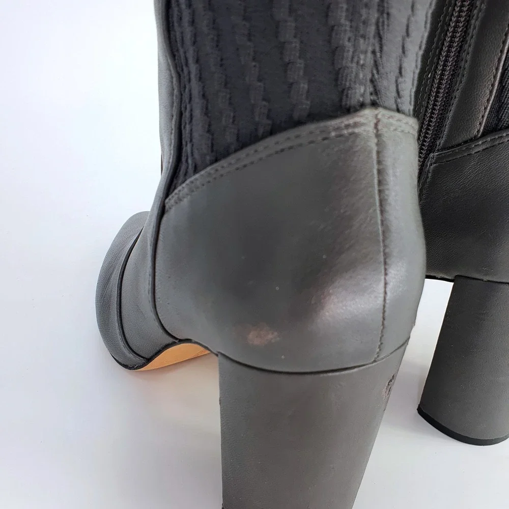 $240 Vince Camuto Majestie Over The Knee Boots Leather Knit Gray 9M Minimalist - Picture 9 of 13